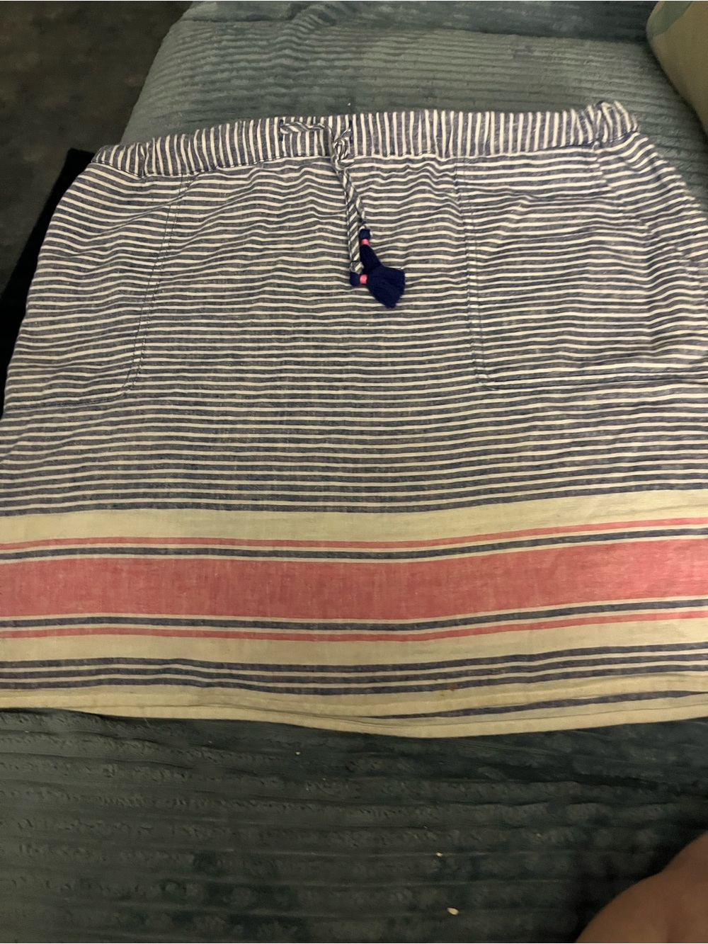 Vineyard Vines Navy, White & Coral Striped Mini Skirt